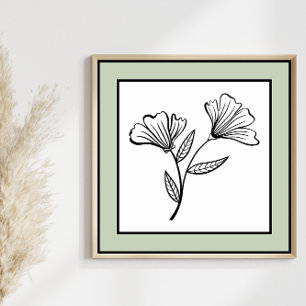 Póster Borde verde pálido mínimo floral Duo Black Lines