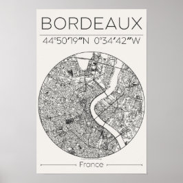Póster Bordeaux Charcoal City Map Poster – Minimal French
