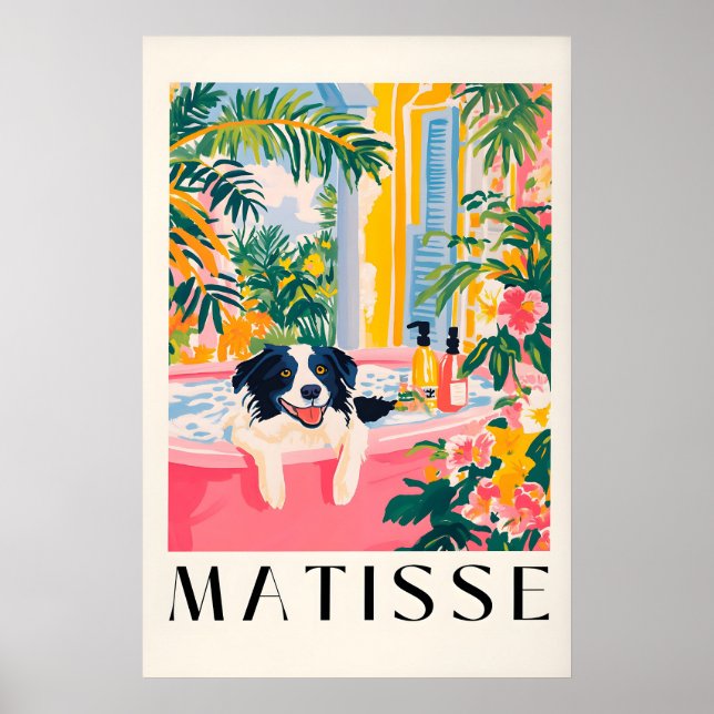 Póster Border Collie Bathroom Print Funny Pink Matisse (Frente)