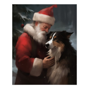 Póster Border Collie Con Santa Claus Festivo Navidad