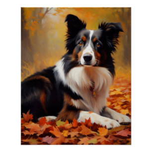 Póster Border Collie en otoño inspira la caída de las hoj