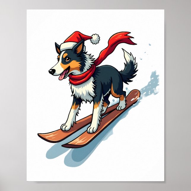 Póster Border Collie haciendo snowboard (Frente)