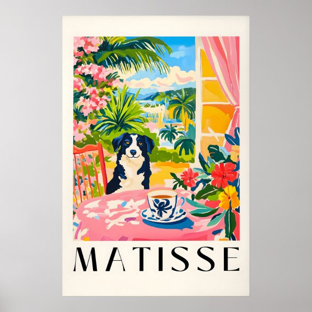 Póster Border Collie Matisse Print Funny Dog & Coffee (Frente)