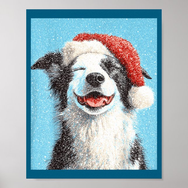 Póster Border Collie Navidad Azul Claro  (Frente)