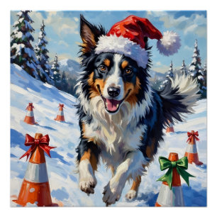 Póster Border Collie Perro Navidad Nieve Agilidad Diversi