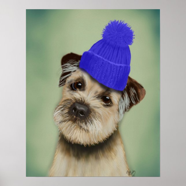 Póster Border Terrier with Blue Bobble Hat (Frente)