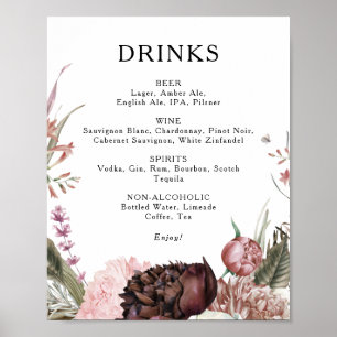 Póster Borgoña Boho Boda Floral Bebe Rótulo de menú