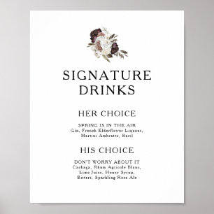 Póster Borgoña Boho Floral Signature Bebe Rótulo