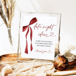 Póster Borgoña Bow Bridal Shower Fecha Noche Ideas Rótulo