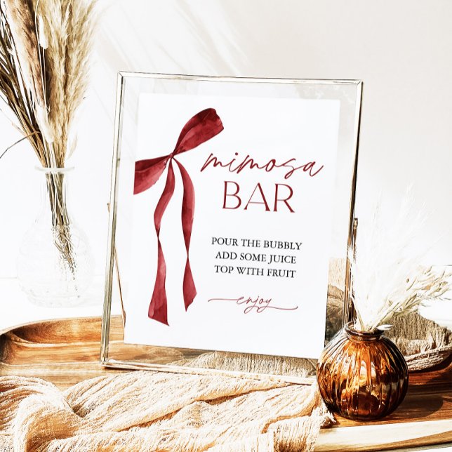 Póster Borgoña Bow Mimosa Bar Bridal Shower Rótulo (Subido por el creador)