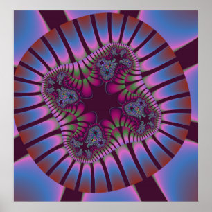 Póster Borgoña colorida y fractal azul claro