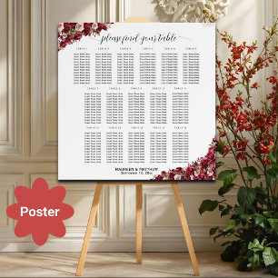 Póster Borgoña Floral 16 mesas Boda asiento