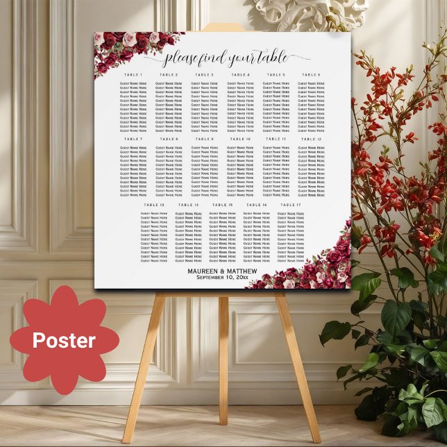 Póster Borgoña Floral 17 mesas Boda asiento (Subido por el creador)