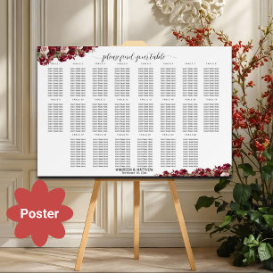 Póster Borgoña Floral 22 mesas Boda asiento