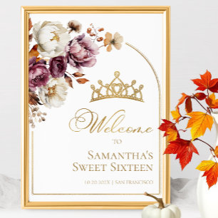 Póster Borgoña Floral Fall Dulce Signo de Bienvenida Diec