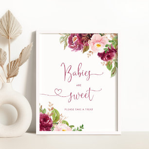 Póster Borgoña rosa rosa floral Los bebés son dulces