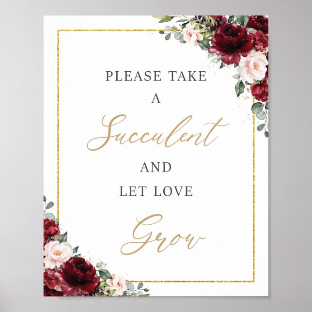 Póster Borgoña Rubor Pink Floral Suculento Amor Crecer (Frente)