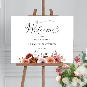 Póster Borgoña Rubor, signo de bienvenida de Boda floral