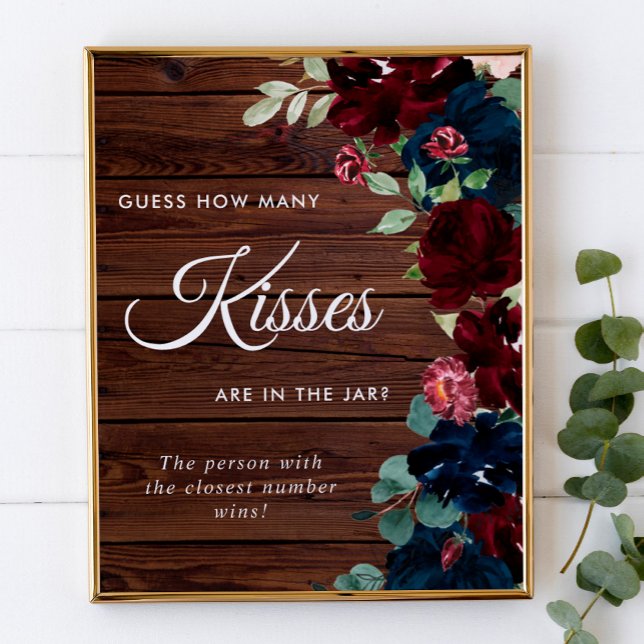 Póster Borgoña y Marina Azul Madera Cuántos Besos Rótulo (Subido por el creador)