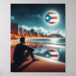 Póster Boricua Aunque sea en la Luna