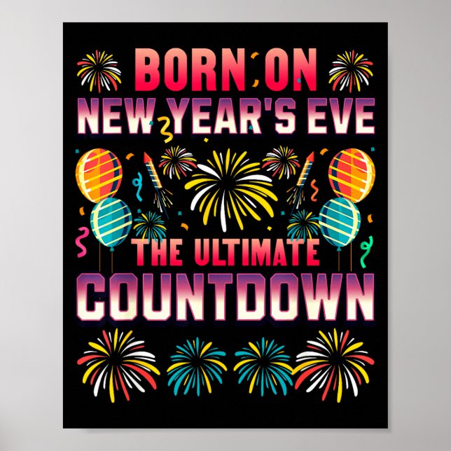 Póster Born On New Year's Eve. Countdown. Birthday  (Frente)