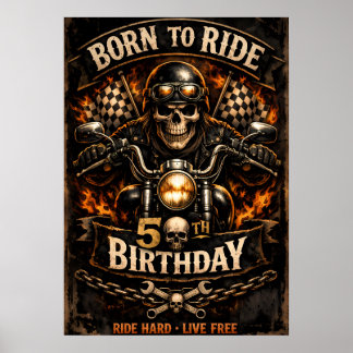 Póster Born to Ride 50th Birthday Biker Skull Poster