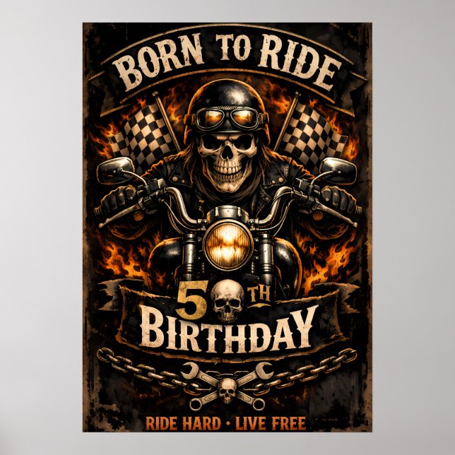 Póster Born to Ride 50th Birthday Biker Skull Poster (Frente)
