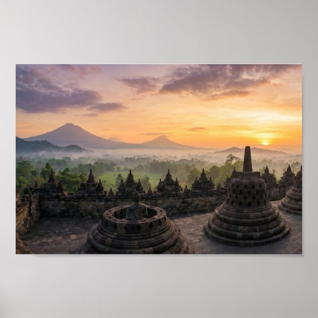 Póster Borobudur Temple Java Indonesia Sunrise Wall Art (Frente)