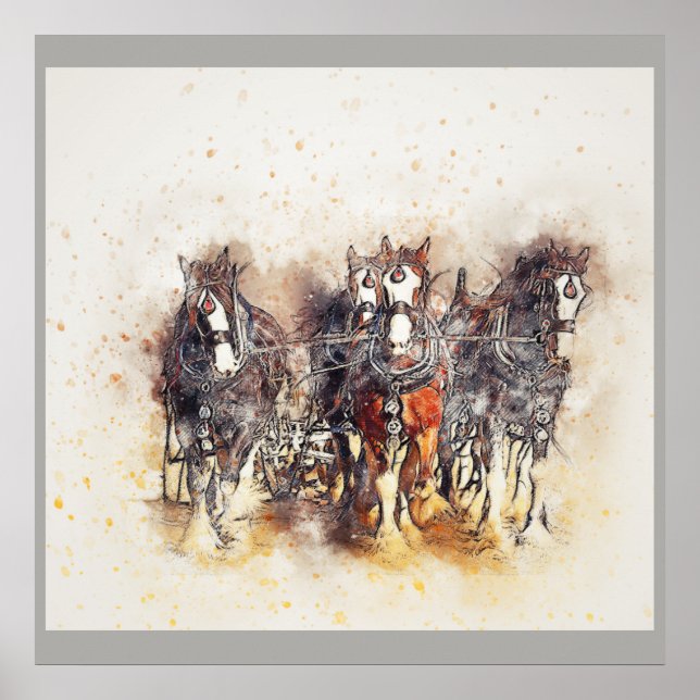 Póster Borrador de caballos, Poster fotográfico de Clydes (Frente)