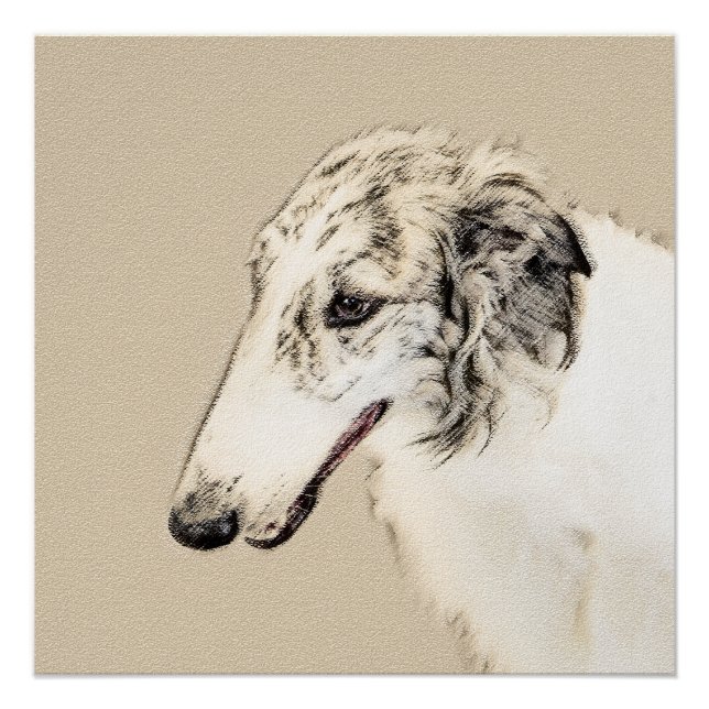 Póster Borzoi (Brindle plateado) Pintura original de arte (Anverso)