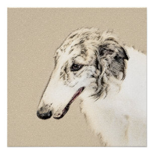 Póster Borzoi (cordero plateado) Pintura original del per