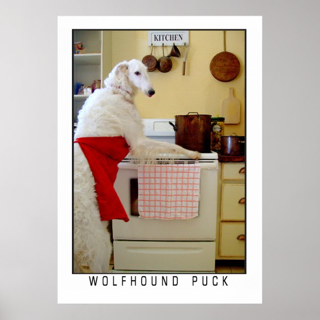 Póster Borzoi Lebrel Ruso "Lebrel Puck" Perro (Frente)