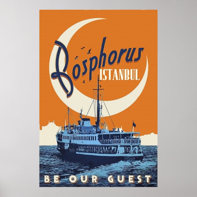 Póster Bósforo, Estambul, Turquía, velero, vintage (Frente)
