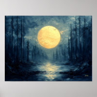 Bosque a la luz de la luna – Azul y dorado abstrac
