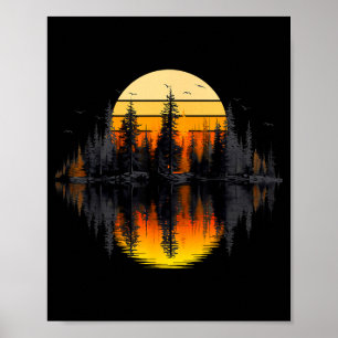 Póster Bosque al atardecer reflejo de árboles de naturale