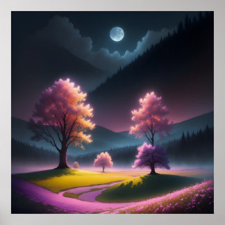 Póster Bosque Aurora Rosa