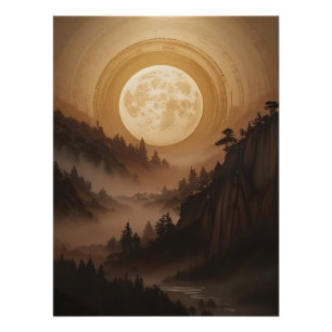 Póster Bosque bajo la luz de la luna