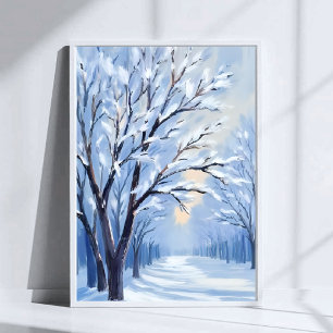 Póster Bosque Besado por la Nieve   Pintura en Acuarela d