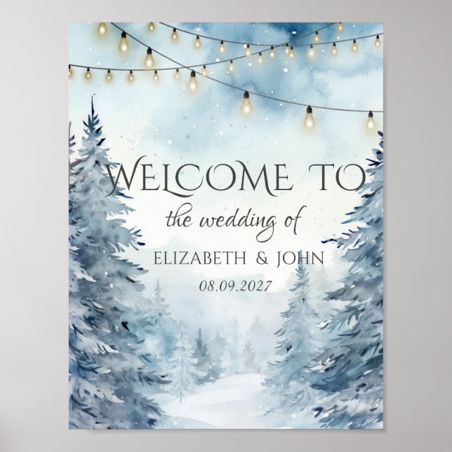 Póster Bosque, Bosque, Luces de Cadena Azules Boda (Frente)