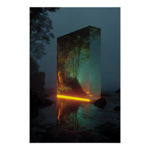 Póster Bosque Brillante del Monolito de Cristal Encantado