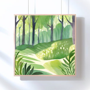 Póster Bosque Caprichoso   Paisaje de Acuarela del Bosque