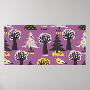 Póster Bosque Colorido Con Azulejos Sin Pájaro