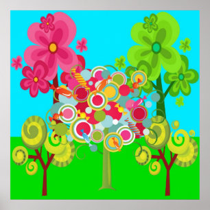 Póster Bosque colorido del árbol de langostinos de verano