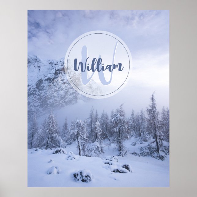 Póster Bosque de abetos de niebla de invierno monograma d (Frente)