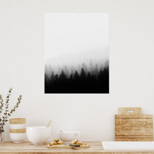 Póster Bosque de abetos en niebla