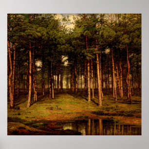 Póster Bosque de abetos en Putte con conejos Jean  Lamori