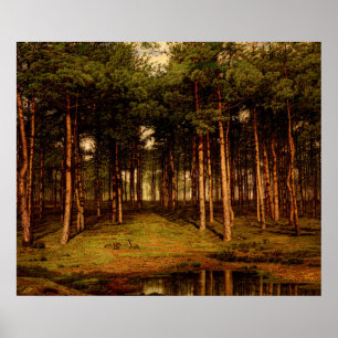 Póster Bosque de abetos en Putte con conejos Jean  Lamori