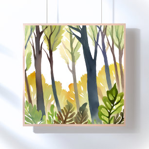 Póster Bosque de acuarela   Pintura de bosque de naturale