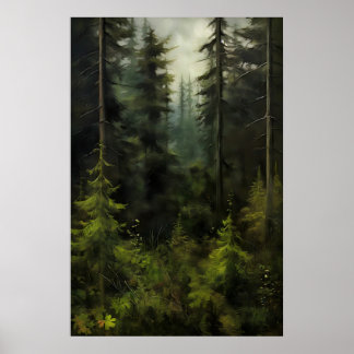 Póster Bosque de árboles de hoja perenne Granja Casa de c