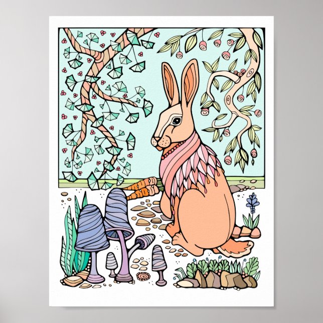 Póster Bosque de árboles frutales de conejo sacudido (Frente)